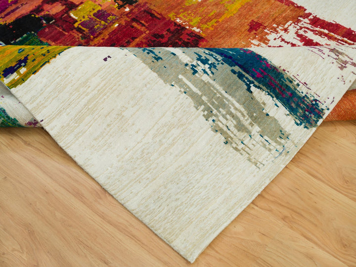 6'1" x 9'0" New Hand Knotted Multicolored Wool & Silk Rectangle Oriental Rug - MOA10290234