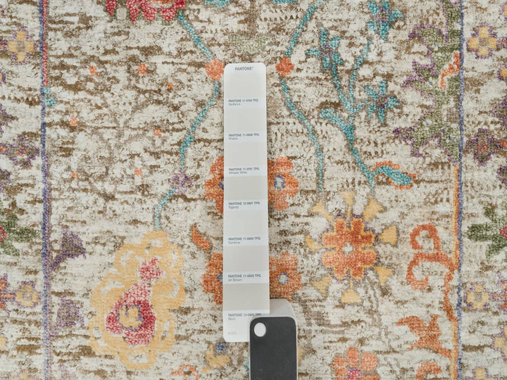 2'6" x 25'10" New Hand Knotted Beige Wool & Silk Runner Oriental Rug - MOA10290237