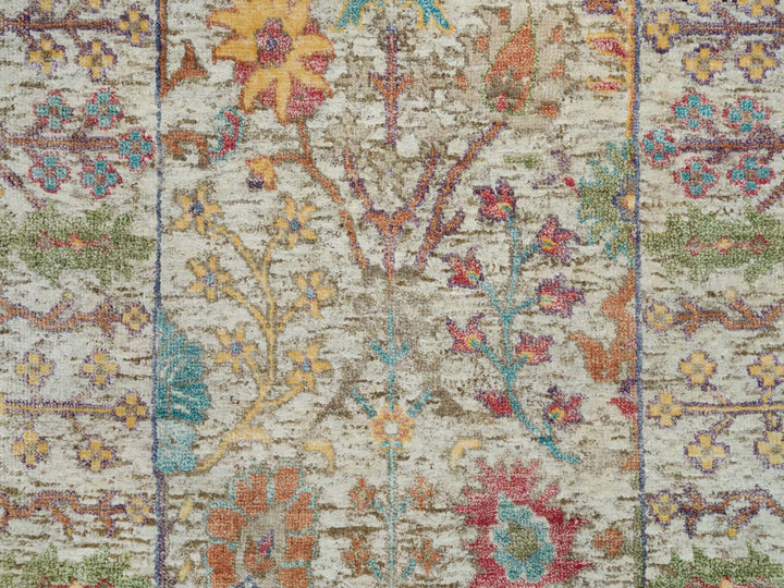 2'6" x 25'10" New Hand Knotted Beige Wool & Silk Runner Oriental Rug - MOA10290237