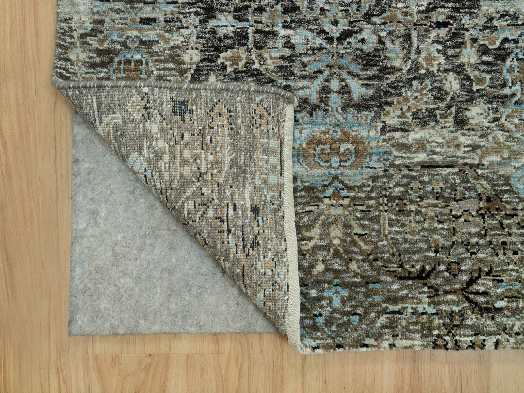 2'8" x 23'10" New Hand Knotted Grey Wool & Silk Runner Oriental Rug - MOA10290239