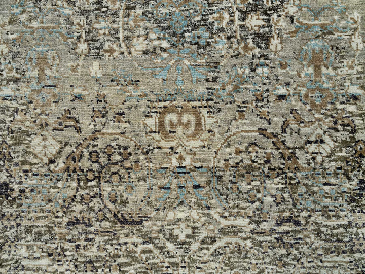 2'8" x 23'10" New Hand Knotted Grey Wool & Silk Runner Oriental Rug - MOA10290239
