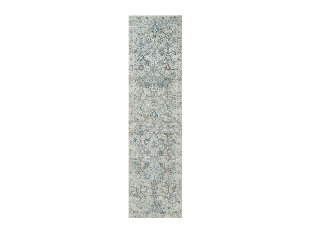2'6" x 9'10" New Hand Knotted Ivory Wool & Silk Runner Oriental Rug - MOA10290243