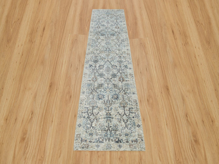 2'6" x 9'10" New Hand Knotted Ivory Wool & Silk Runner Oriental Rug - MOA10290243