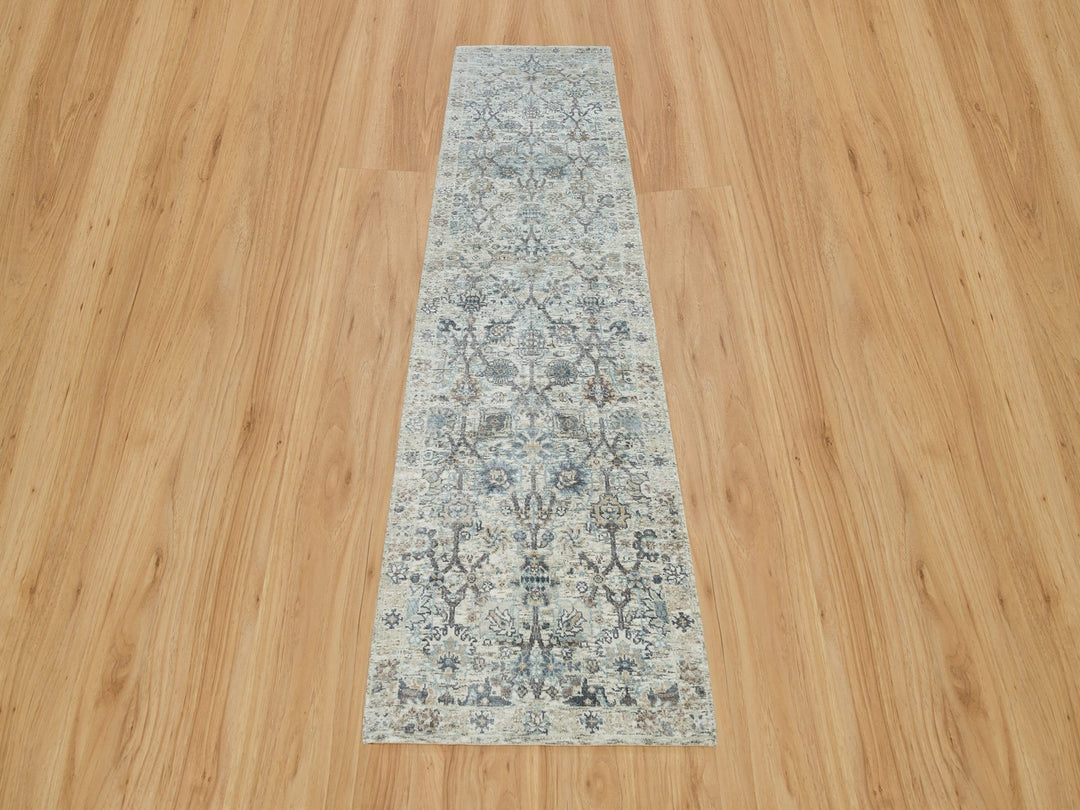 2'6" x 9'10" New Hand Knotted Ivory Silk Runner Oriental Rug - MOA10290243