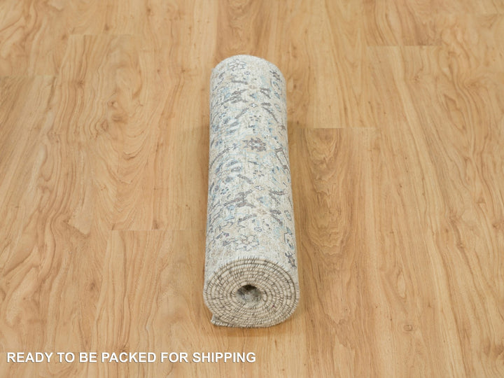 2'6" x 9'10" New Hand Knotted Ivory Wool & Silk Runner Oriental Rug - MOA10290243