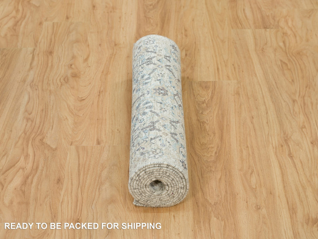 2'6" x 9'10" New Hand Knotted Ivory Silk Runner Oriental Rug - MOA10290243