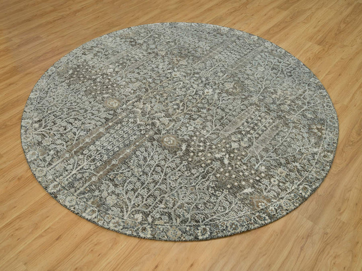 7'11" x 7'11" New Hand Knotted Brown Wool & Silk Round Oriental Rug - MOA10290246