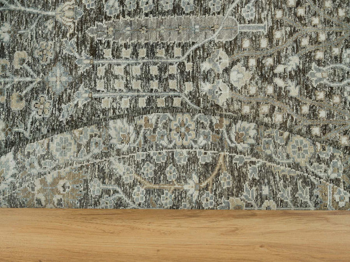 7'11" x 7'11" New Hand Knotted Grey Wool & Silk Round Oriental Rug - MOA10290246
