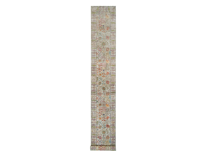 2'8" x 19'10" New Hand Knotted Beige Wool & Silk Runner Oriental Rug - MOA10290248