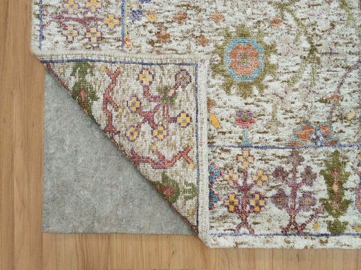 2'8" x 19'10" New Hand Knotted Beige Wool & Silk Runner Oriental Rug - MOA10290248
