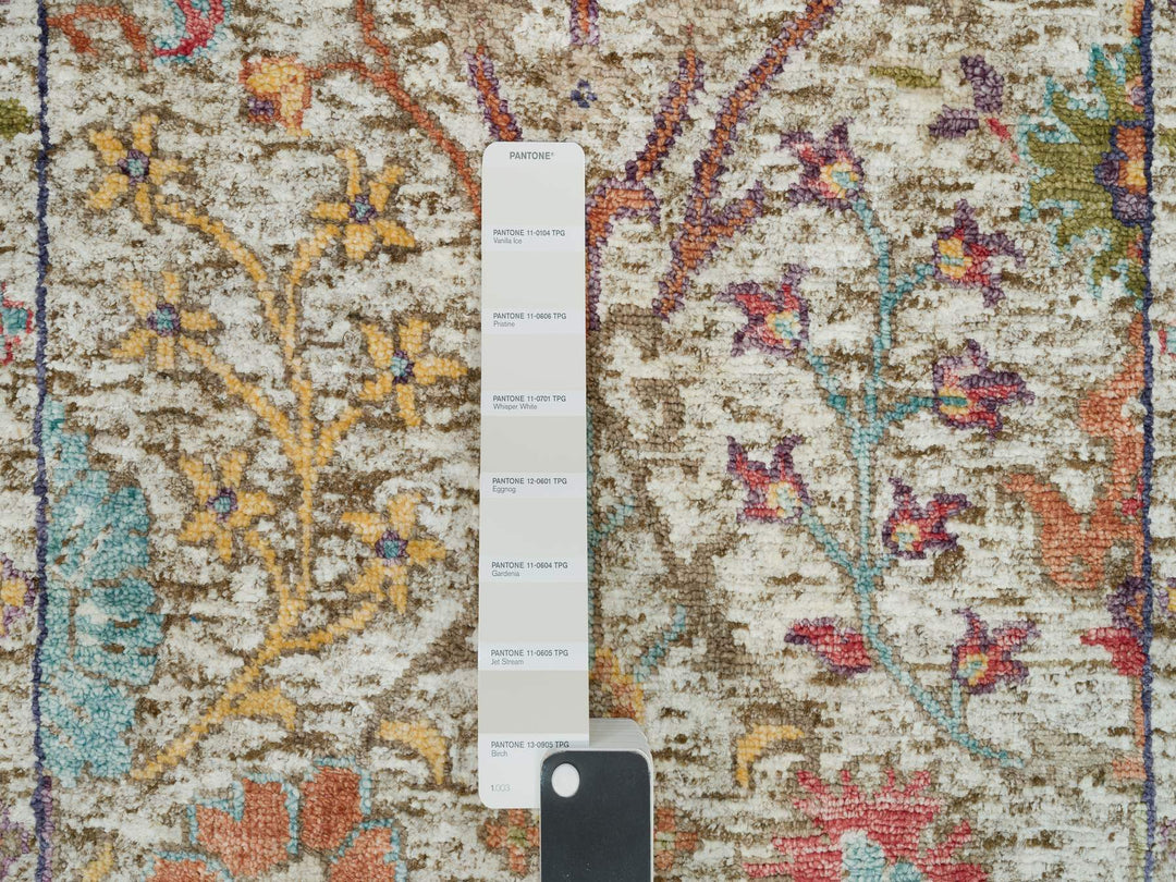 2'8" x 19'10" New Hand Knotted Beige Wool & Silk Runner Oriental Rug - MOA10290248
