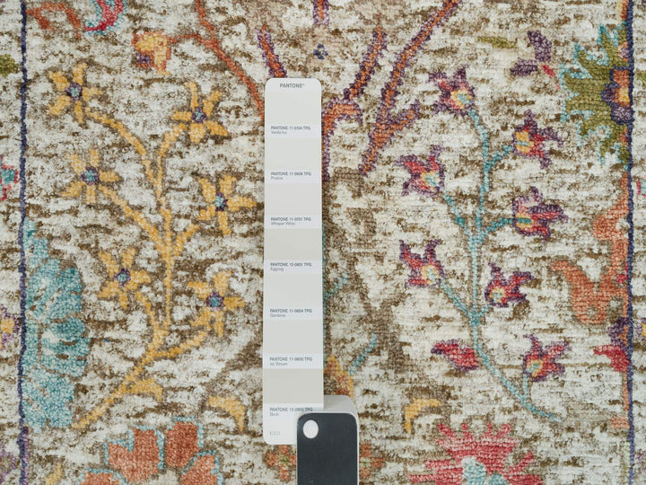 2'8" x 19'10" New Hand Knotted Beige Wool & Silk Runner Oriental Rug - MOA10290248
