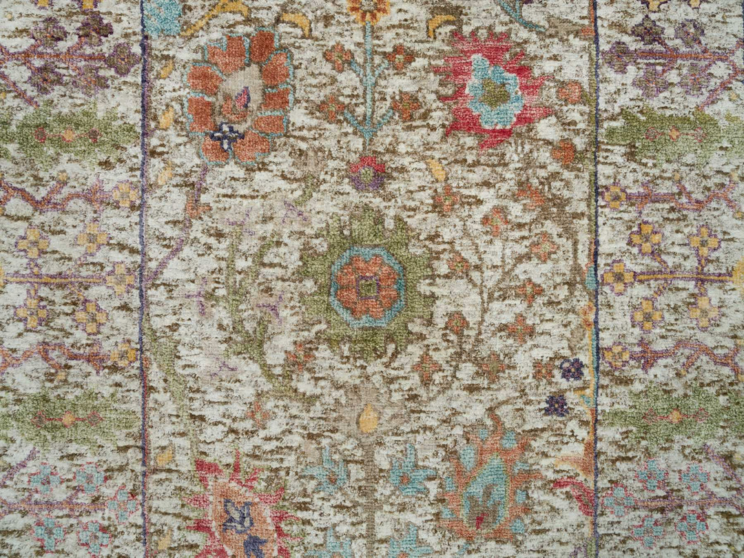 2'8" x 19'10" New Hand Knotted Beige Wool & Silk Runner Oriental Rug - MOA10290248