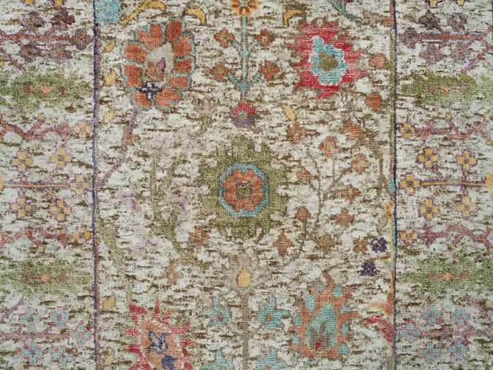 2'8" x 19'10" New Hand Knotted Beige Wool & Silk Runner Oriental Rug - MOA10290248