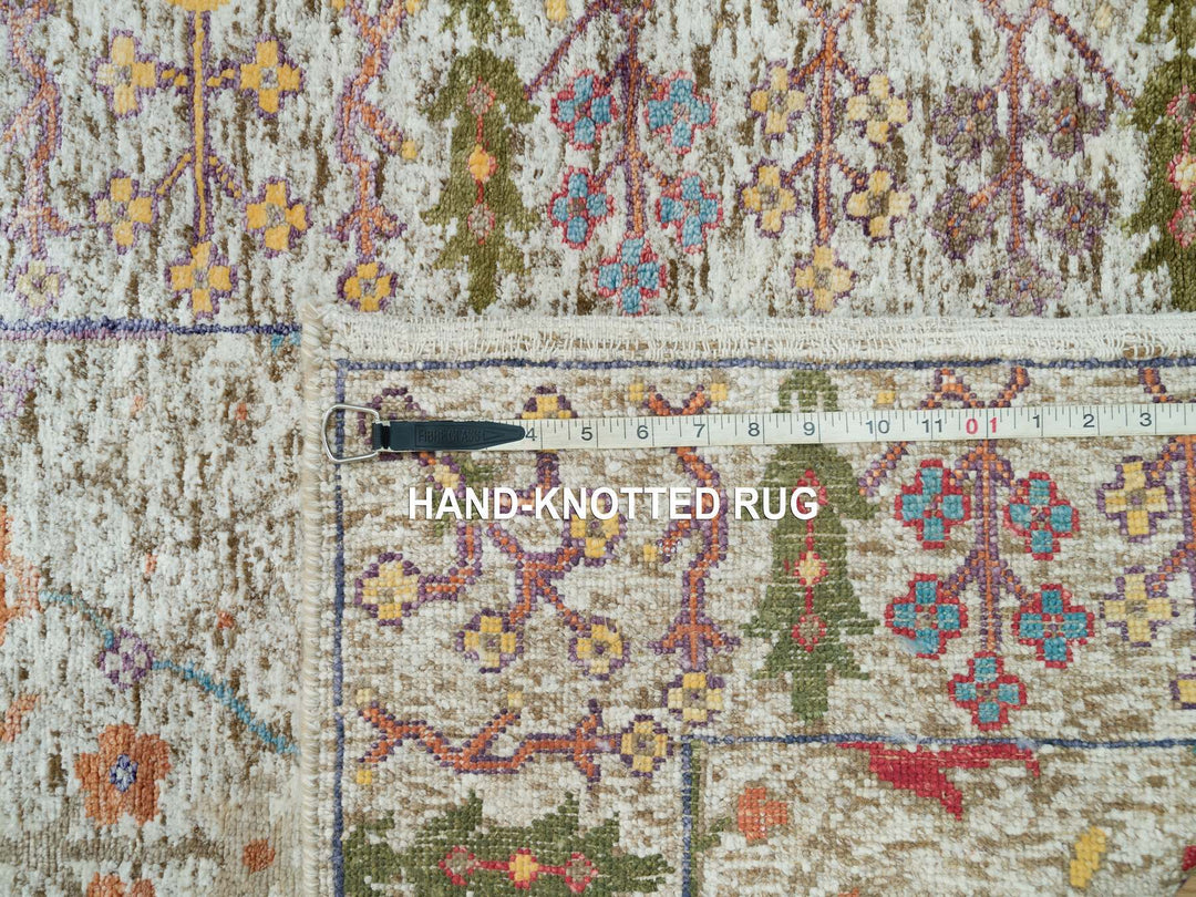 2'8" x 19'10" New Hand Knotted Beige Wool & Silk Runner Oriental Rug - MOA10290248