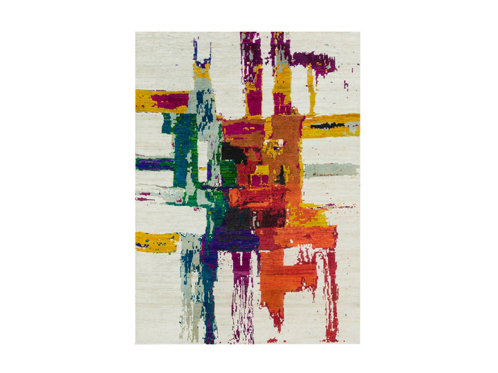 4'0" x 5'10" New Hand Knotted Multicolored Wool & Silk Rectangle Oriental Rug - MOA10290249