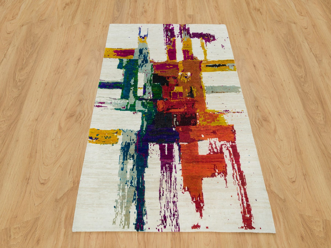 4'0" x 5'10" New Hand Knotted Multicolored Wool & Silk Rectangle Oriental Rug - MOA10290249