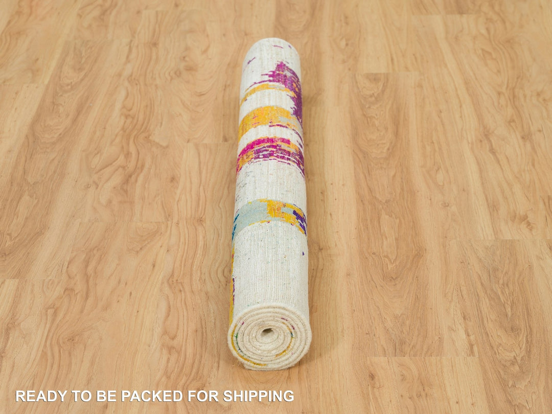 4'0" x 5'10" New Hand Knotted Ivory Wool & Silk Rectangle Oriental Rug - MOA10290249