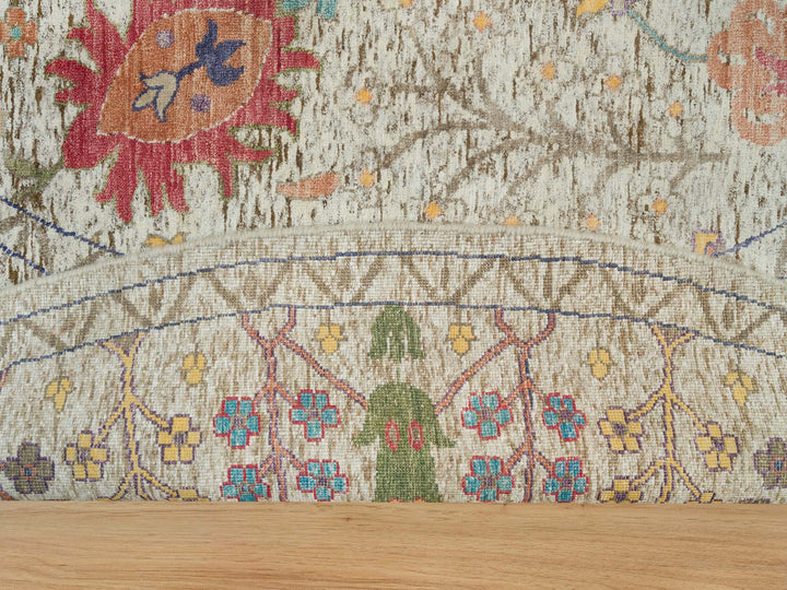 9'10" x 9'10" New Hand Knotted Beige Wool & Silk Round Oriental Rug - MOA10290251