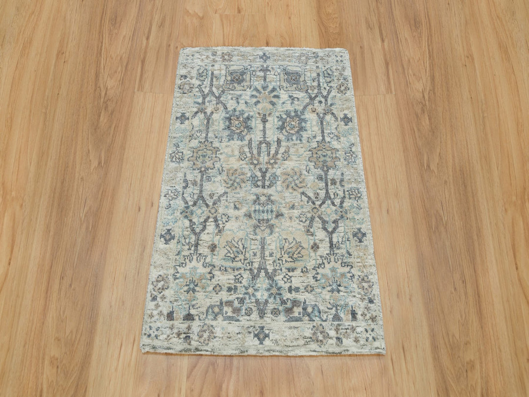 2'0" x 3'1" New Hand Knotted Ivory Wool & Silk Rectangle Oriental Rug - MOA10290253