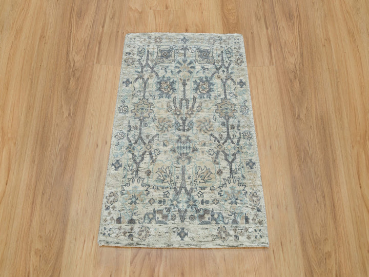 2'0" x 3'1" New Hand Knotted Ivory Wool & Silk Rectangle Oriental Rug - MOA10290253