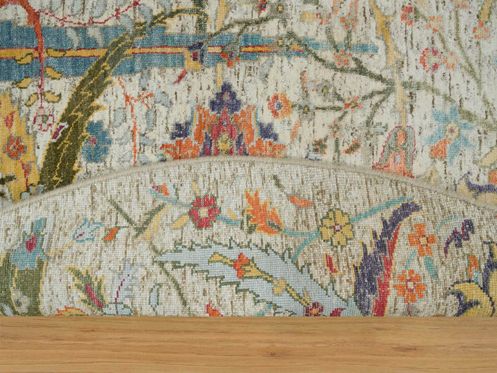 5'10" x 5'10" New Hand Knotted Ivory Wool & Silk Round Oriental Rug - MOA10290256