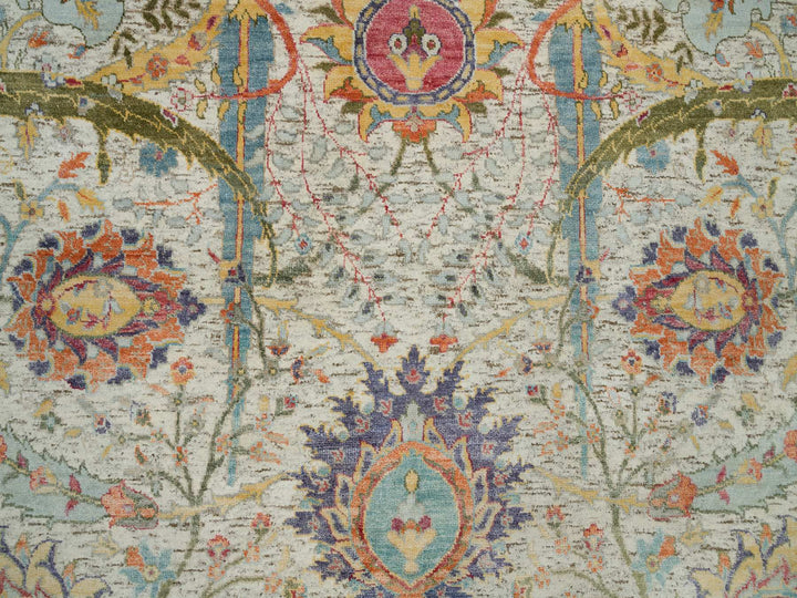 5'10" x 5'10" New Hand Knotted Ivory Wool & Silk Round Oriental Rug - MOA10290256