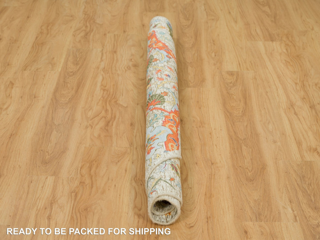 5'10" x 5'10" New Hand Knotted Ivory Wool & Silk Round Oriental Rug - MOA10290256