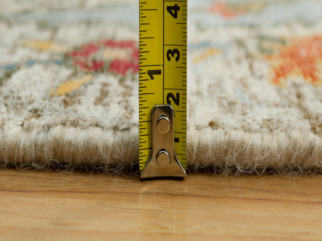 5'10" x 5'10" New Hand Knotted Ivory Wool & Silk Round Oriental Rug - MOA10290256