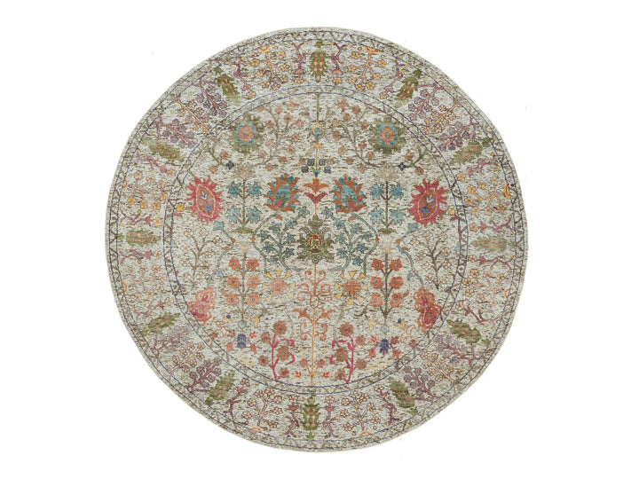 6'0" x 6'0" New Hand Knotted Beige Wool & Silk Round Oriental Rug - MOA10290257