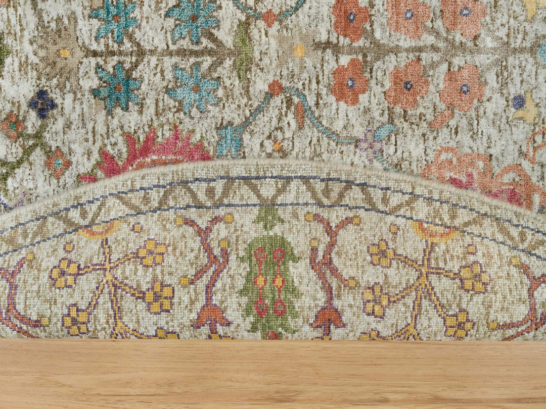 6'0" x 6'0" New Hand Knotted Beige Wool & Silk Round Oriental Rug - MOA10290257