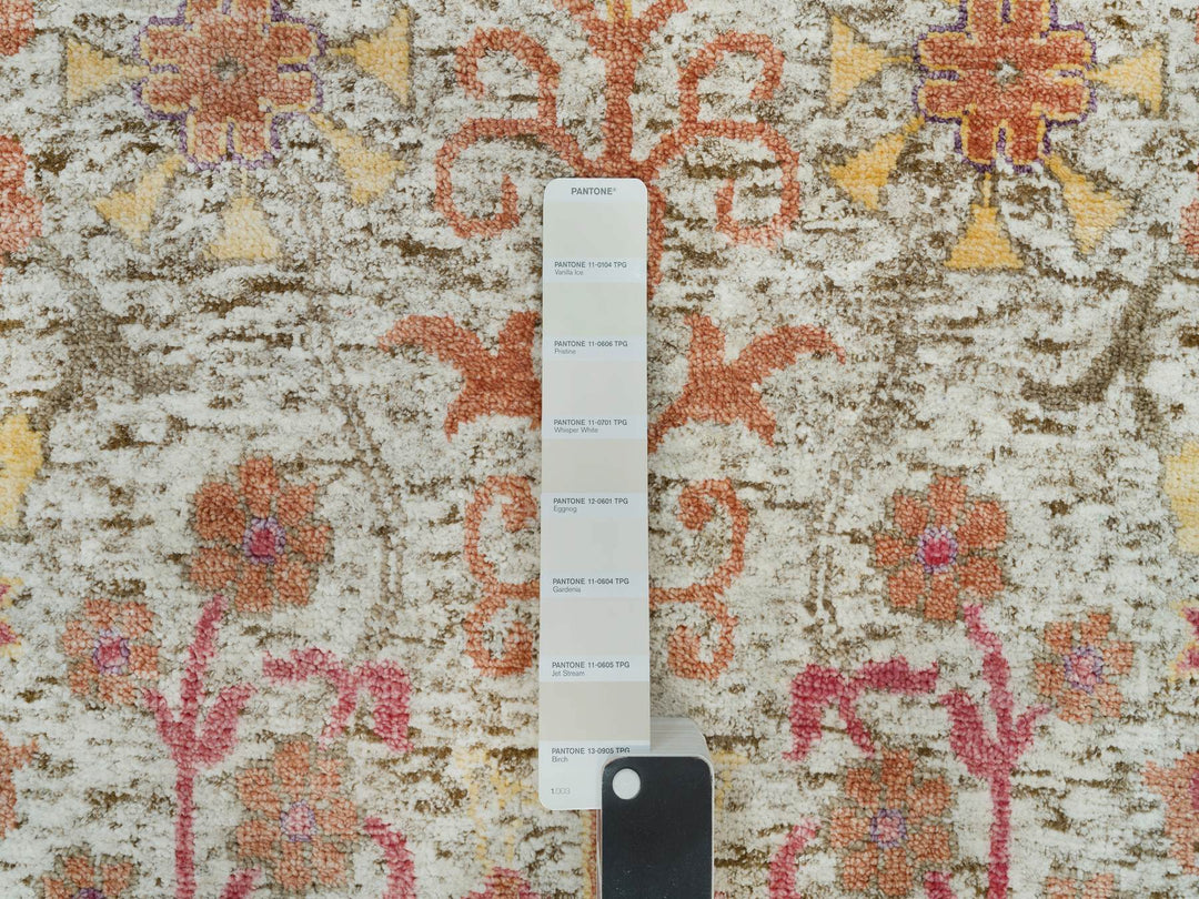 6'0" x 6'0" New Hand Knotted Beige Wool & Silk Round Oriental Rug - MOA10290257