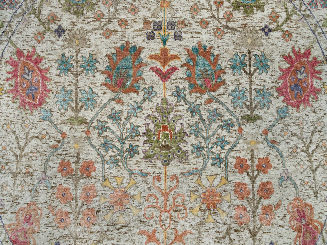 6'0" x 6'0" New Hand Knotted Beige Wool & Silk Round Oriental Rug - MOA10290257