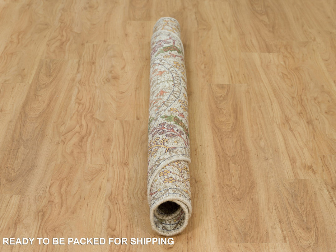6'0" x 6'0" New Hand Knotted Beige Wool & Silk Round Oriental Rug - MOA10290257