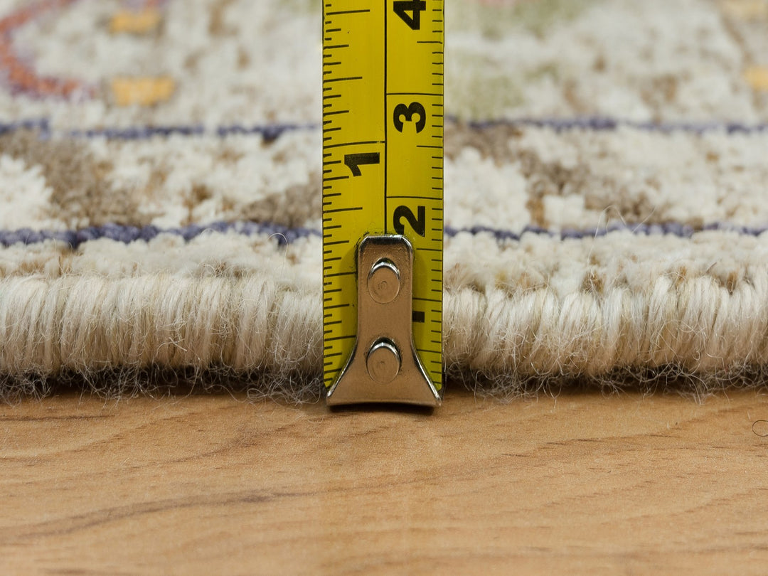 6'0" x 6'0" New Hand Knotted Beige Wool & Silk Round Oriental Rug - MOA10290257