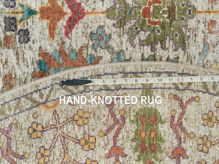 6'0" x 6'0" New Hand Knotted Beige Wool & Silk Round Oriental Rug - MOA10290257