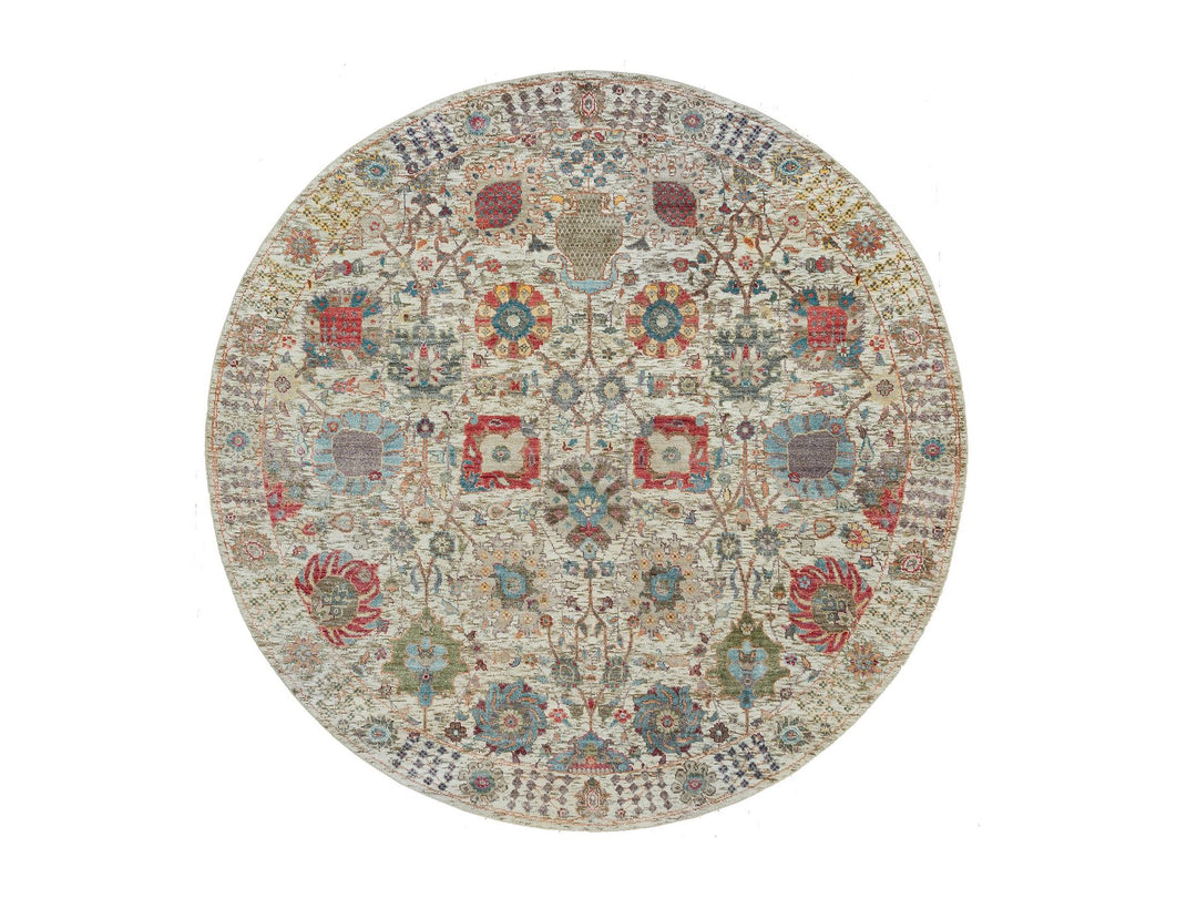 6'0" x 6'0" New Hand Knotted Ivory Wool & Silk Round Oriental Rug - MOA10290258