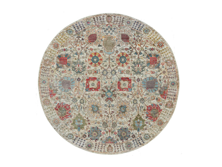 6'0" x 6'0" New Hand Knotted Ivory Wool & Silk Round Oriental Rug - MOA10290258