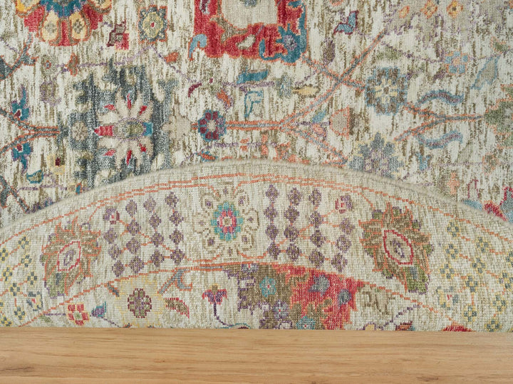 6'0" x 6'0" New Hand Knotted Ivory Wool & Silk Round Oriental Rug - MOA10290258