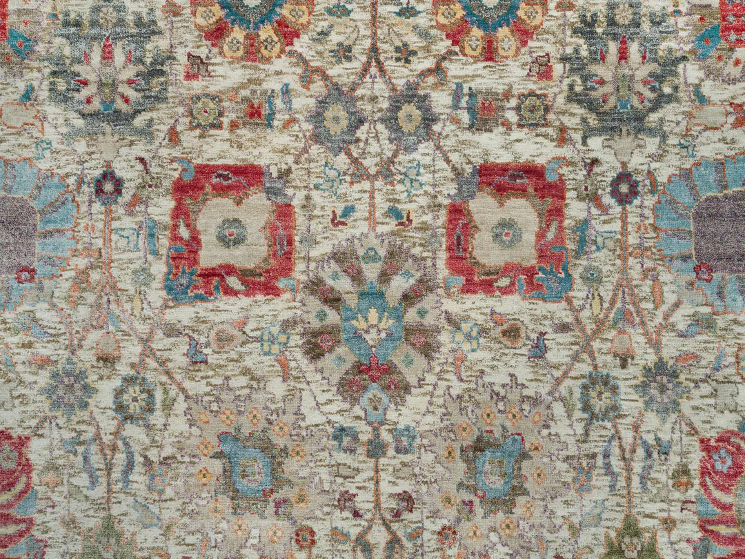 6'0" x 6'0" New Hand Knotted Ivory Wool & Silk Round Oriental Rug - MOA10290258