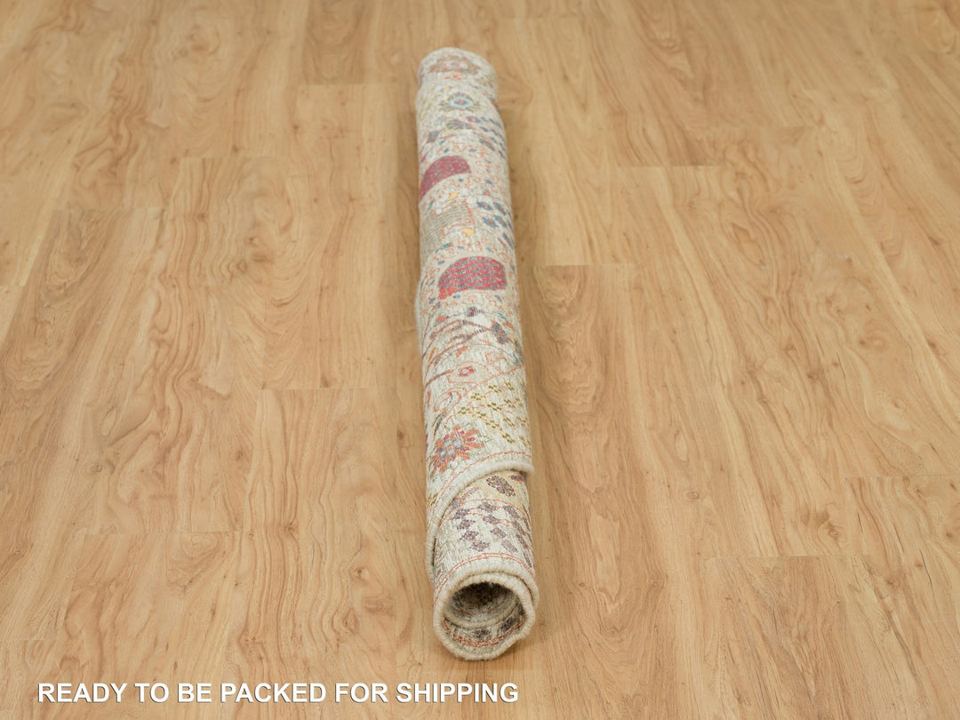6'0" x 6'0" New Hand Knotted Ivory Wool & Silk Round Oriental Rug - MOA10290258