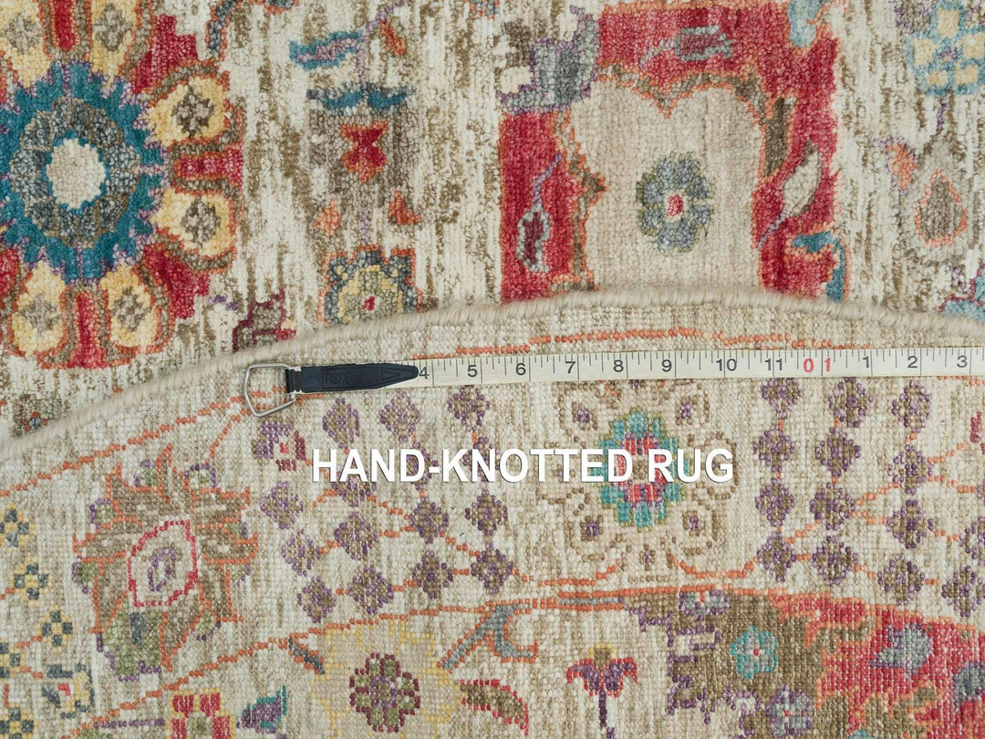 6'0" x 6'0" New Hand Knotted Ivory Wool & Silk Round Oriental Rug - MOA10290258