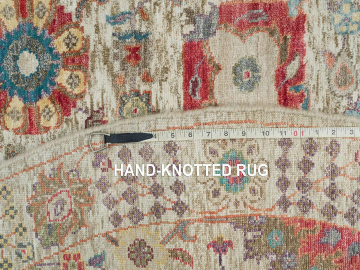 6'0" x 6'0" New Hand Knotted Ivory Wool & Silk Round Oriental Rug - MOA10290258
