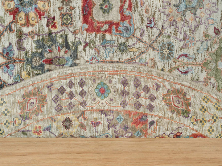 5'0" x 5'0" New Hand Knotted Ivory Wool & Silk Round Oriental Rug - MOA10290259