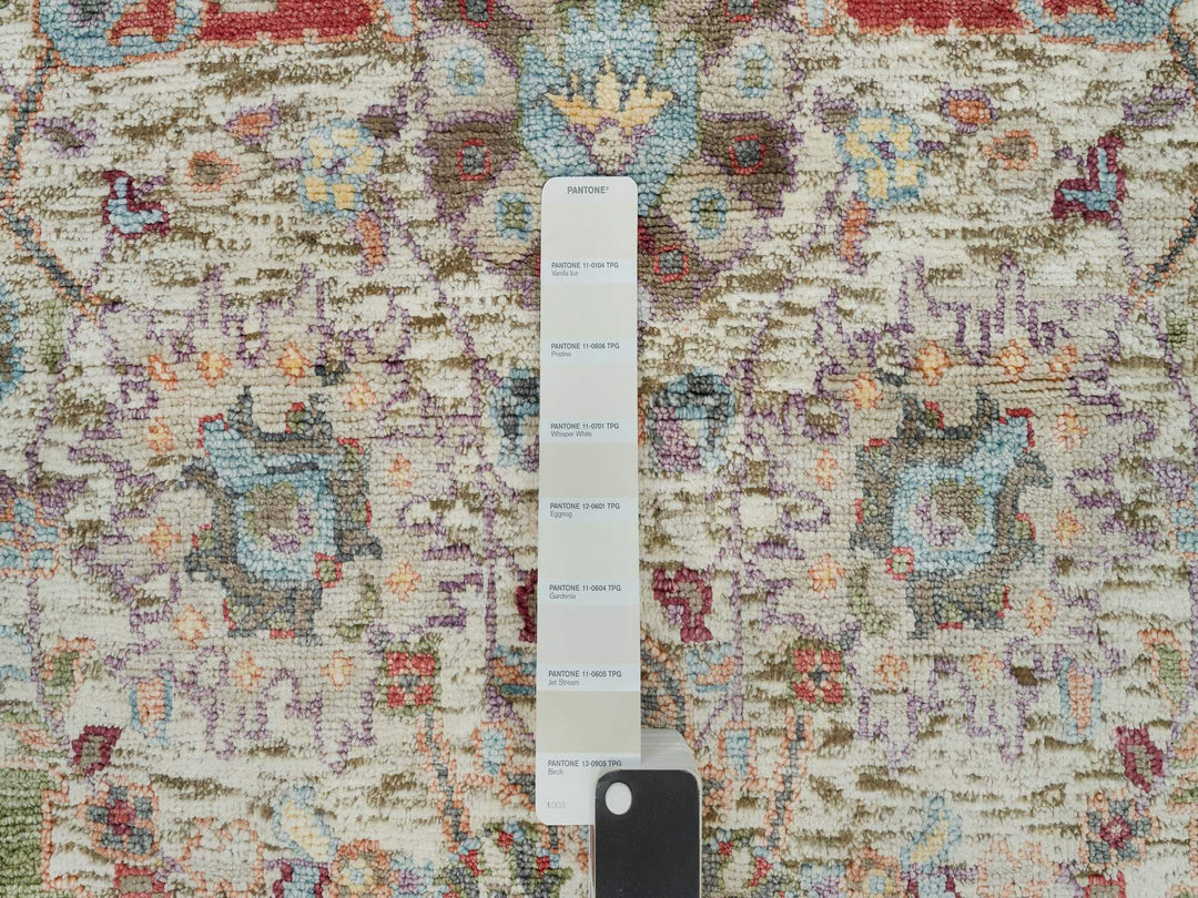 5'0" x 5'0" New Hand Knotted Ivory Wool & Silk Round Oriental Rug - MOA10290259