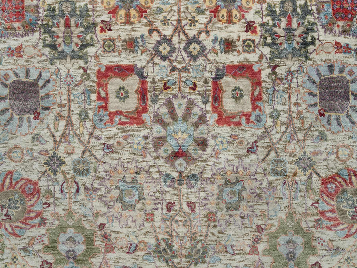 5'0" x 5'0" New Hand Knotted Ivory Wool & Silk Round Oriental Rug - MOA10290259
