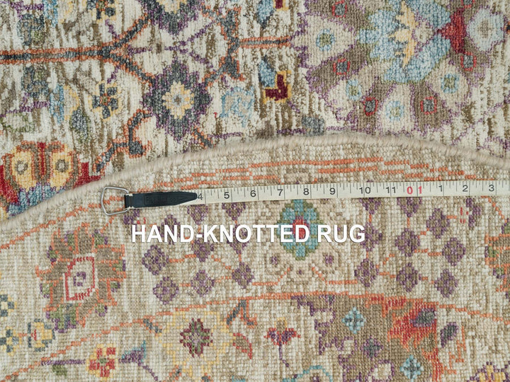 5'0" x 5'0" New Hand Knotted Ivory Wool & Silk Round Oriental Rug - MOA10290259