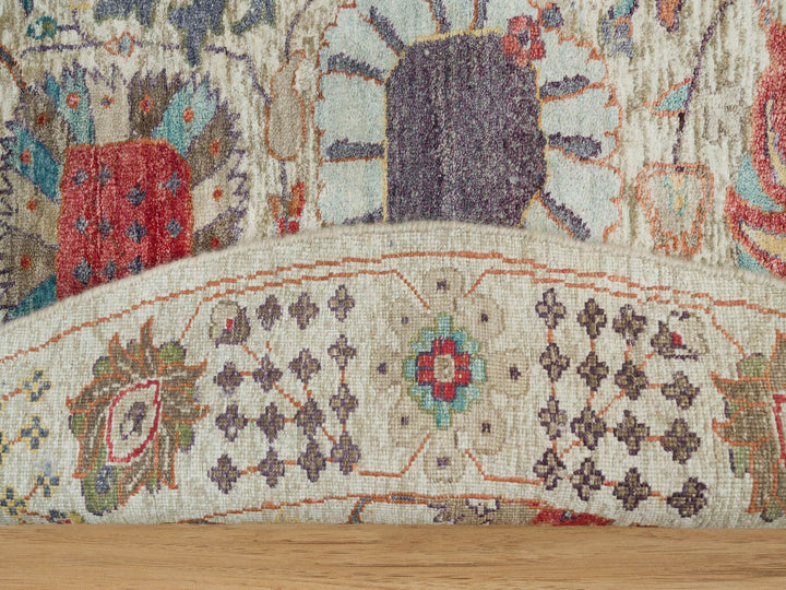 8'0" x 8'0" New Hand Knotted Ivory Wool & Silk Round Oriental Rug - MOA10290261
