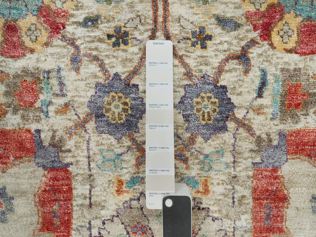 8'0" x 8'0" New Hand Knotted Ivory Wool & Silk Round Oriental Rug - MOA10290261