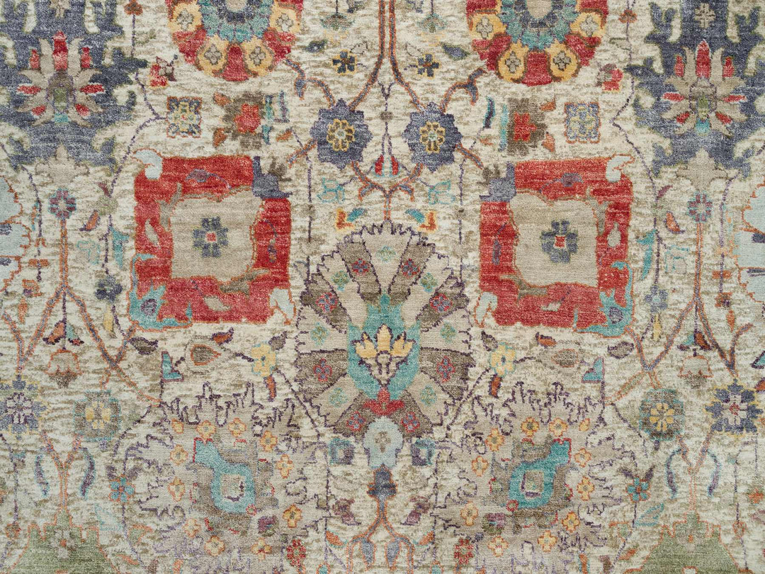 8'0" x 8'0" New Hand Knotted Ivory Wool & Silk Round Oriental Rug - MOA10290261